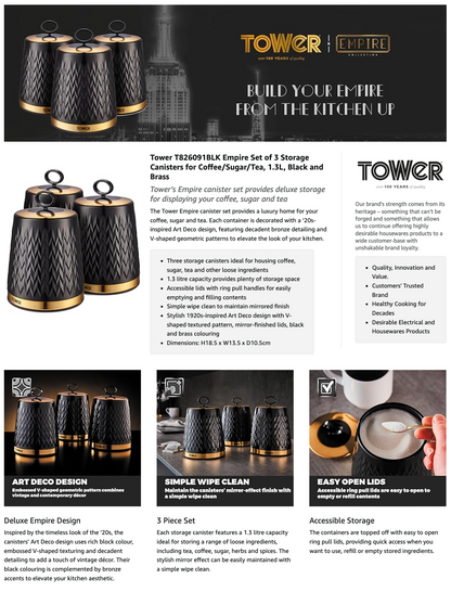 Tower Empire Canisters Kitchen Set T826091BLK (Black)