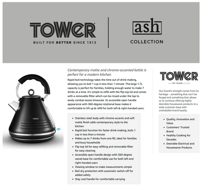 Tower Ash Pyramid Kettle T10074BLK (Black)