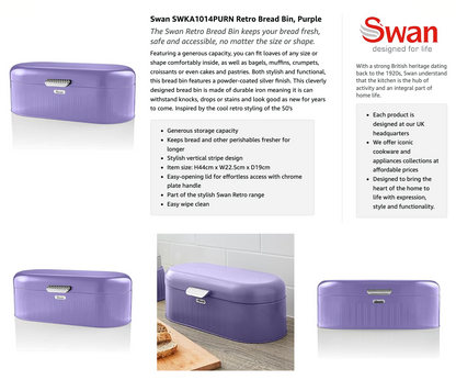 Swan Retro Bread Bin SWKA1014PURN (Purple)