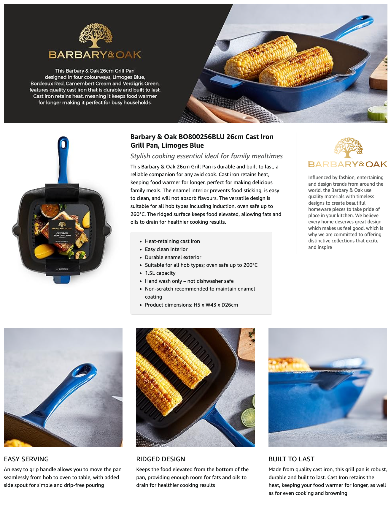 Barbary & Oak Cast Iron Skillet Pan BO800256BLU (Blue)