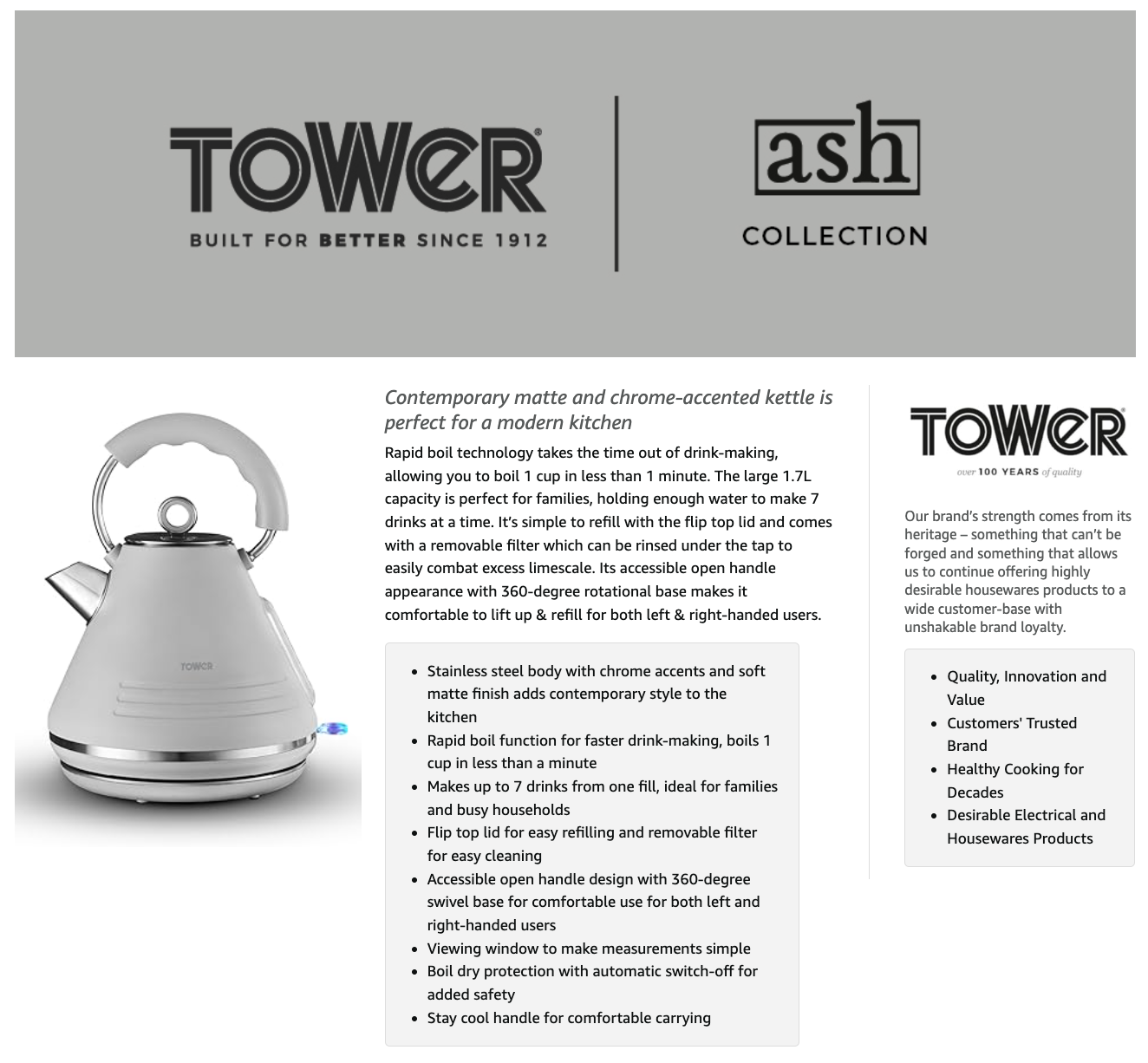 Tower Ash Pyramid Kettle & 2 Slice Toaster Kitchen Set (Grey)