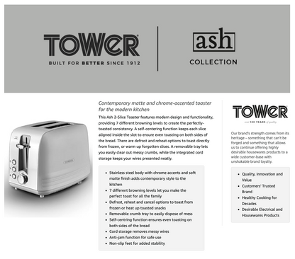 Tower Ash Pyramid Kettle & 2 Slice Toaster Kitchen Set (Grey)