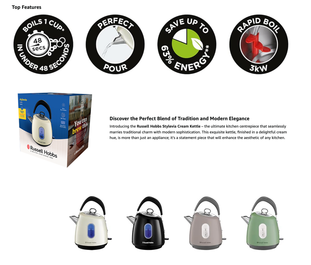 Russell Hobbs Stylevia Pyramid Kettle 28132 (Cream).