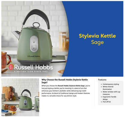 Russell Hobbs Stylevia 1.5L Kettle 28134 (Sage)