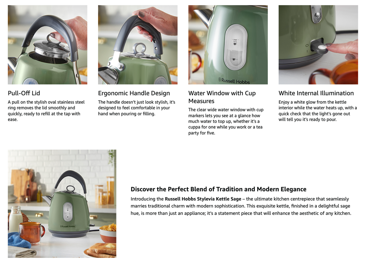Russell Hobbs Stylevia Pyramid Kettle 28134 (Sage).