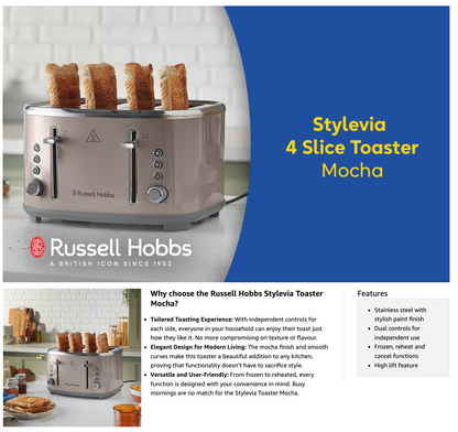 Russell Hobbs Stylevia 4 Wide Slot Toaster 26293 (Mocha)