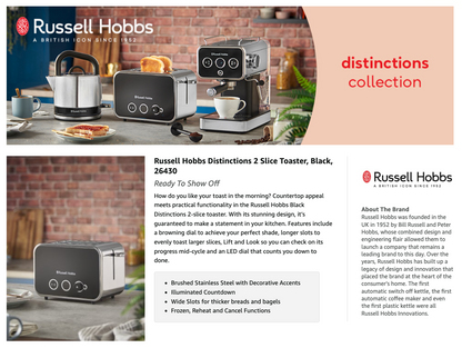 Russell Hobbs Distinctions 2 Slice Toaster Extra Long Slots 26430 (Black)