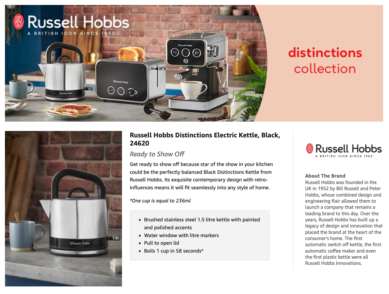Russell Hobbs Distinctions Pyramid Kettle 26420 (Black) - Vibe Home