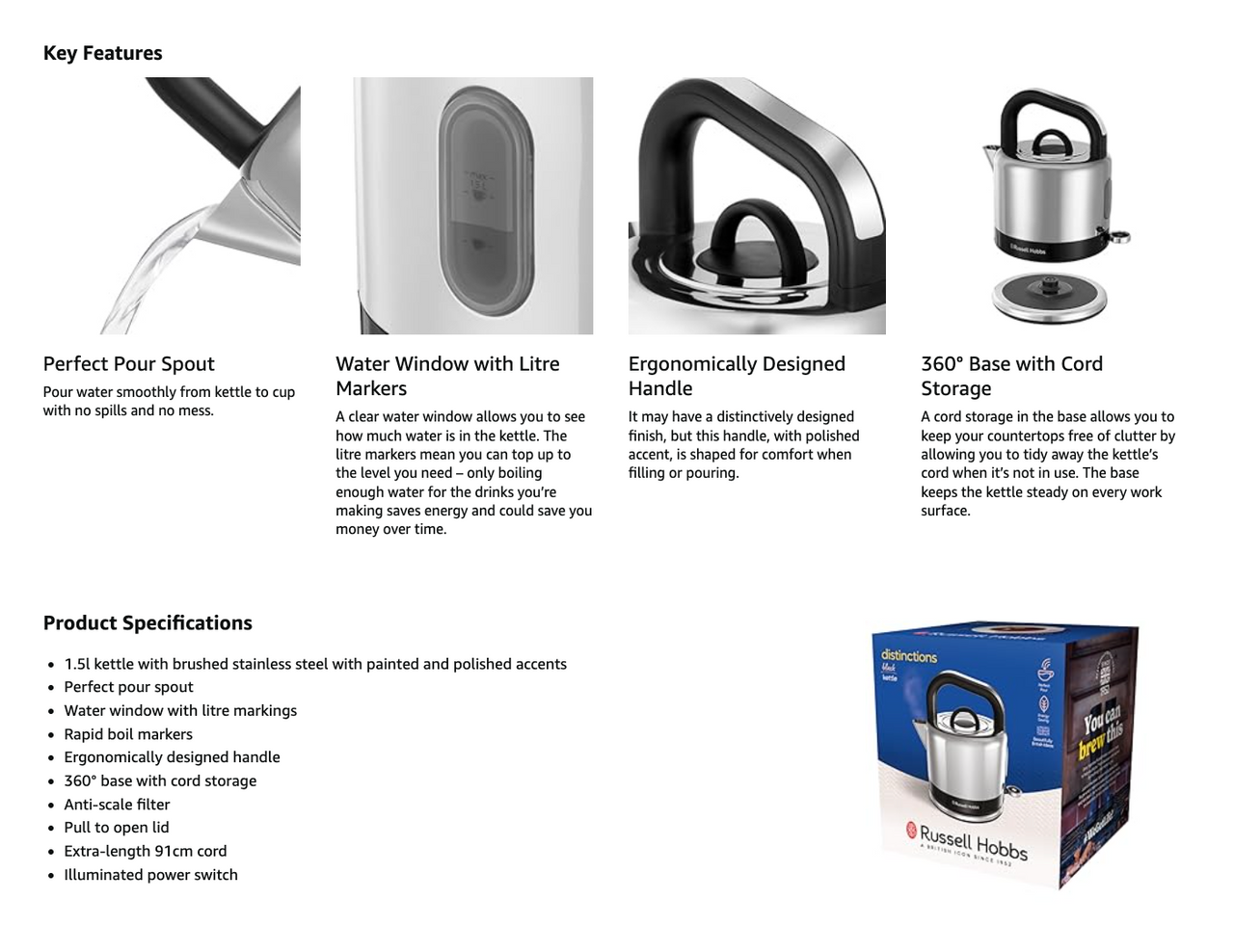 Russell Hobbs Distinctions Pyramid Kettle 26420 (Black) - Vibe Home