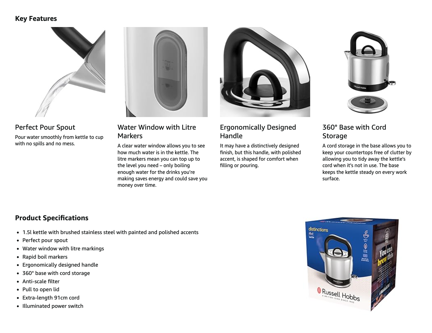 Russell Hobbs Distinctions Pyramid Kettle 26420 (Black) - Vibe Home