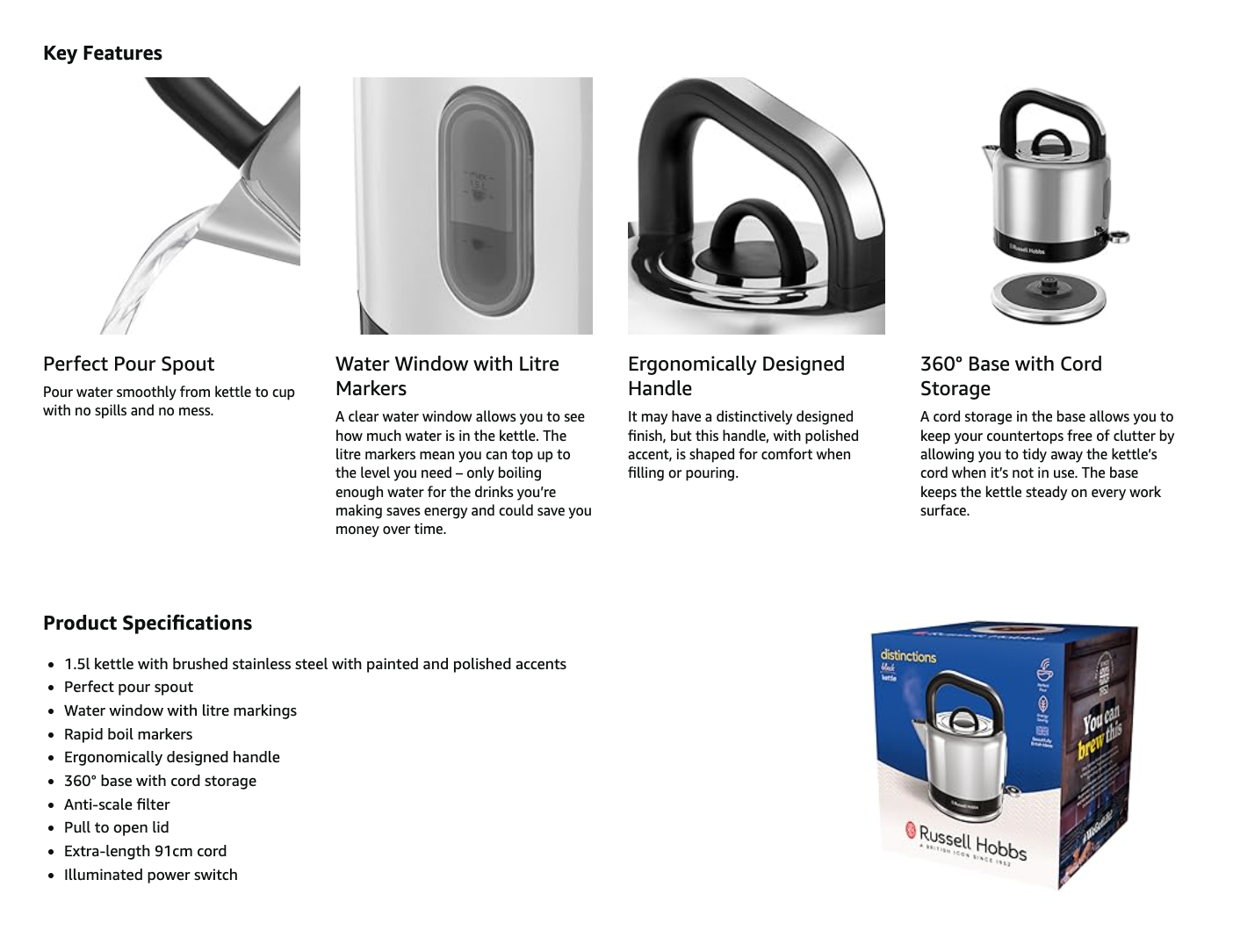 Russell Hobbs Distinctions Kettle & 2 Slice Toaster Kitchen Set (Black)