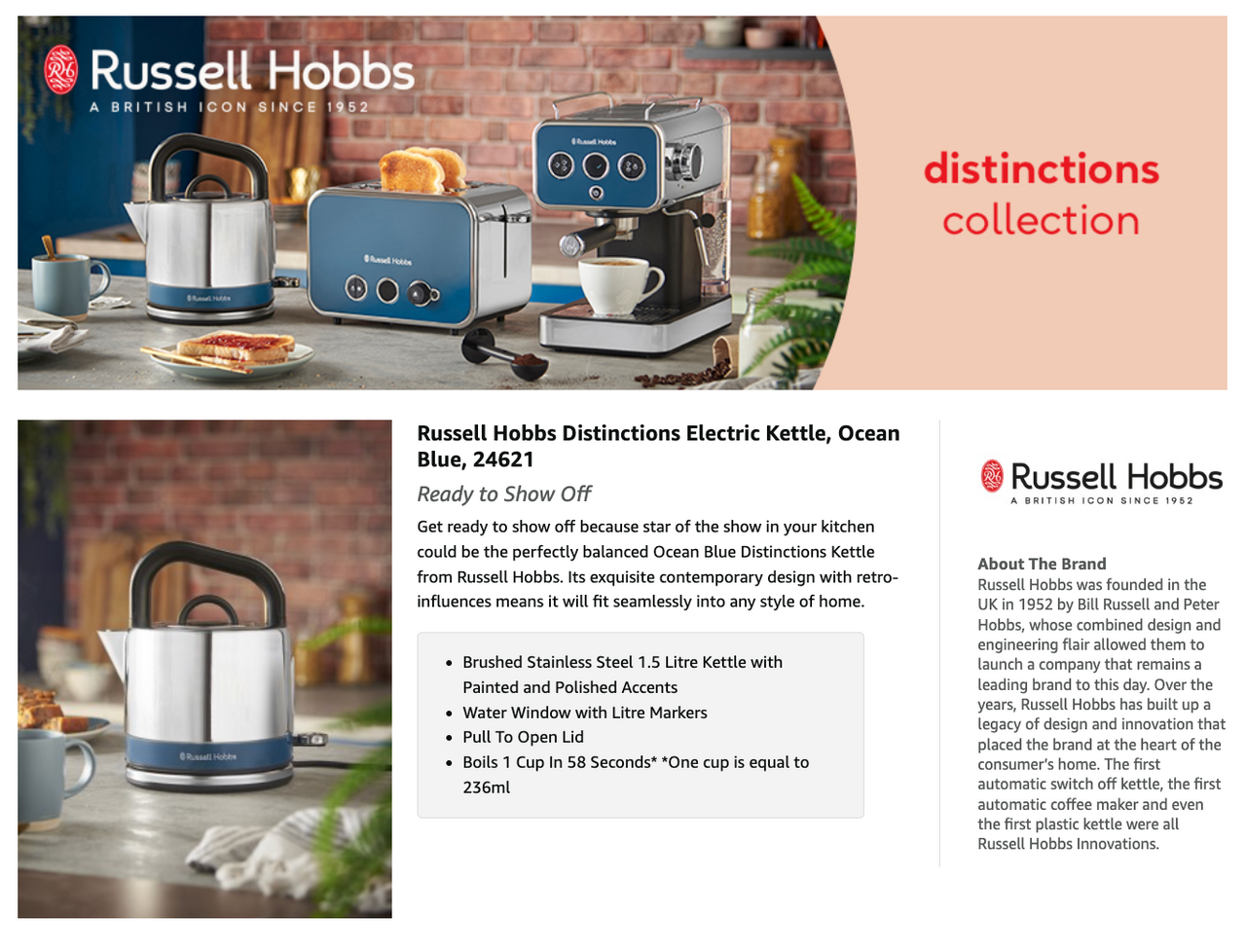 Russell Hobbs Distinctions Pyramid Kettle 26422 (Titanium) - Vibe Home