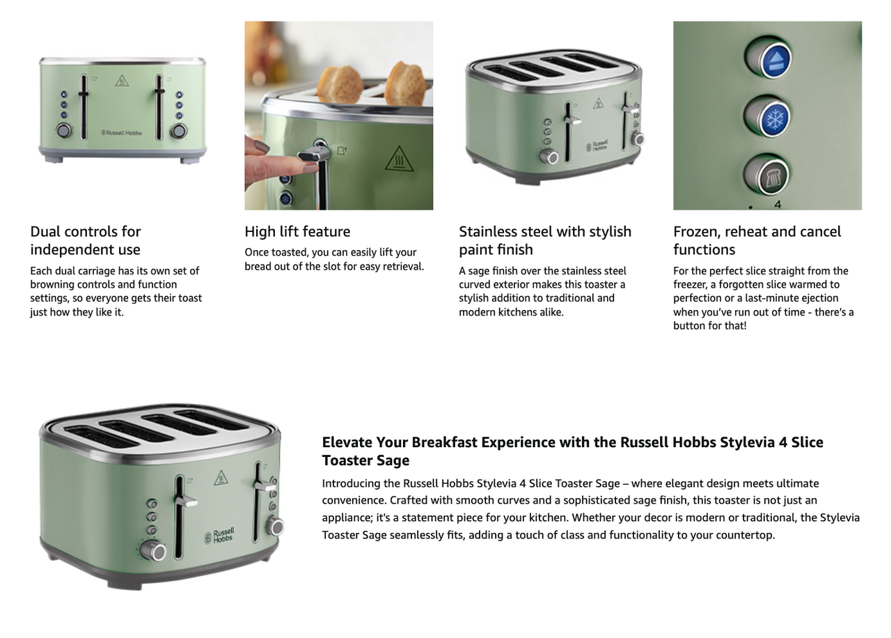 Sage 4-slice toaster product highlights layout with close-up control details