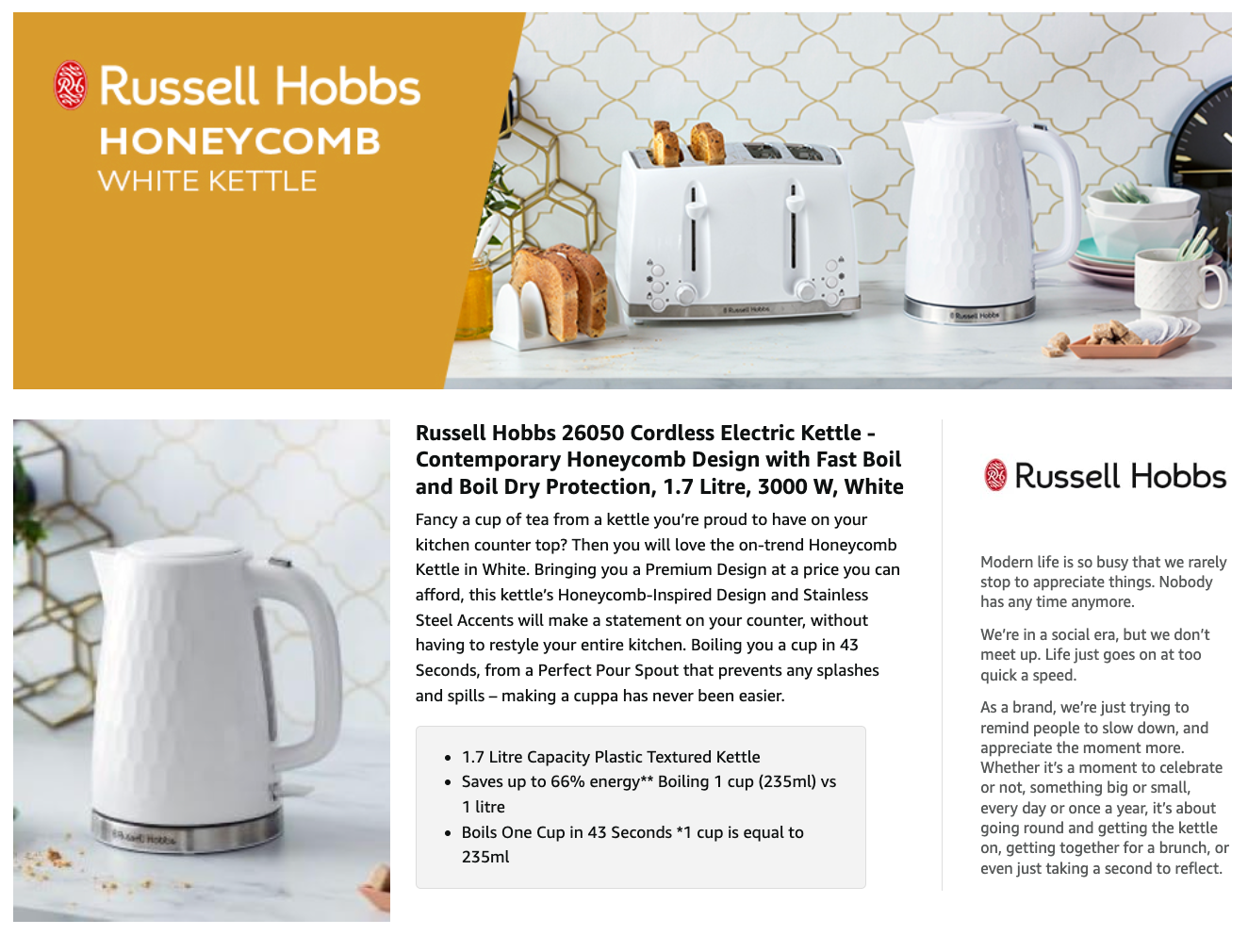 Russell Hobbs Honeycomb Kettle 26050 (White)