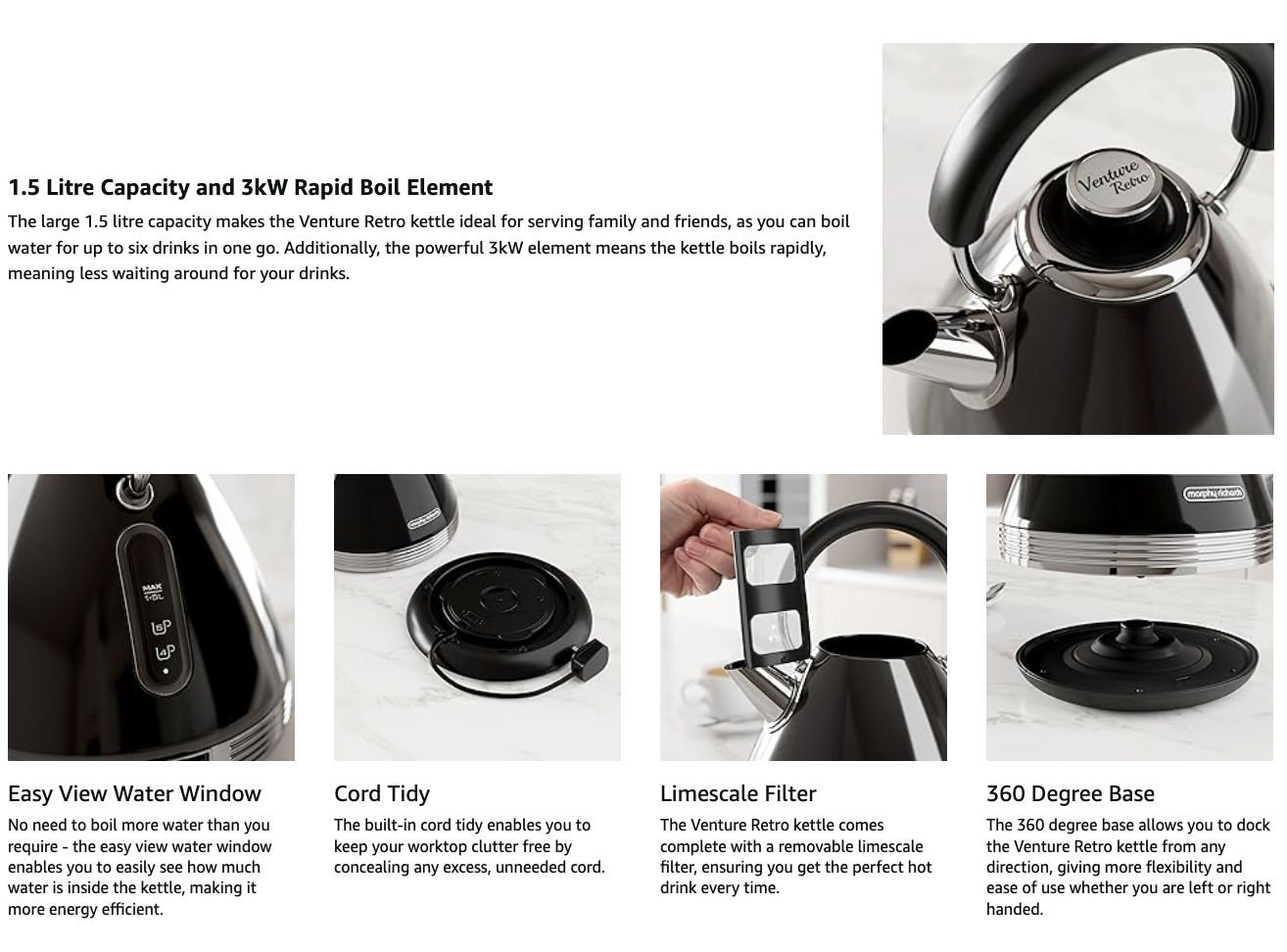 Morphy Richards Venture Black Kettle 100331 - Vibe Home