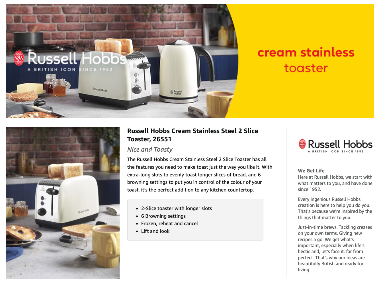 Russell Hobbs Classic Kettle & 2 Slice Toaster Kitchen Set (Cream)