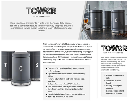 Tower Belle Canisters Kitchen Set T826171GRP (Graphite Grey)