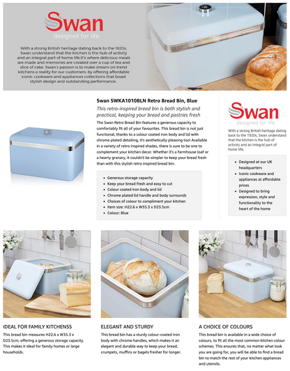 Swan Retro Bread Bin & Canisters Kitchen Set (Blue)