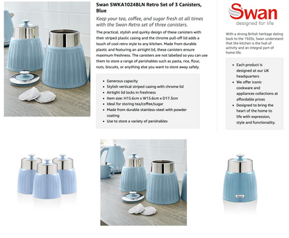 Swan Retro Bread Bin & Canisters Kitchen Set (Blue)