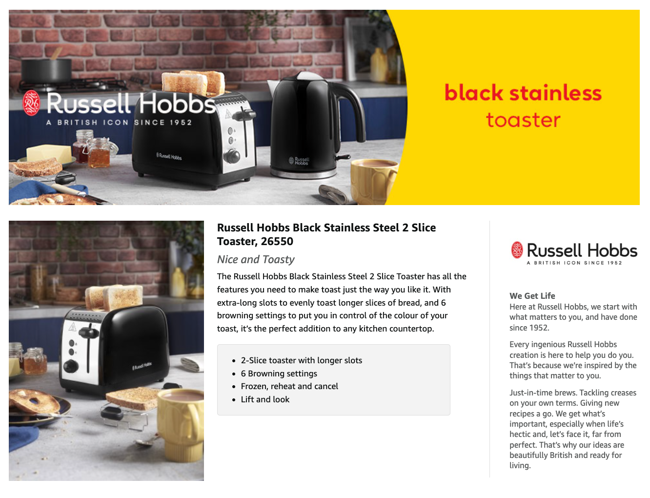 Russell Hobbs Classic 2 Slice Toaster 26550 (Black)