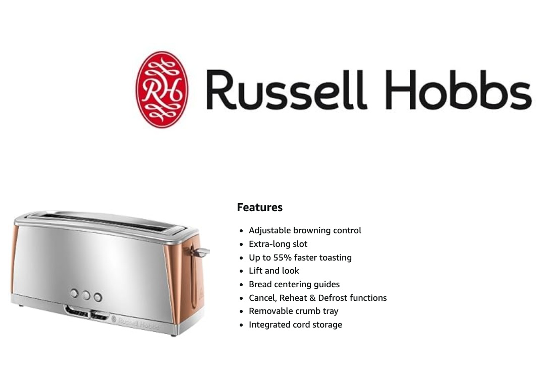 Russell Hobbs Luna 2 Slice Toaster 24310 (Copper)