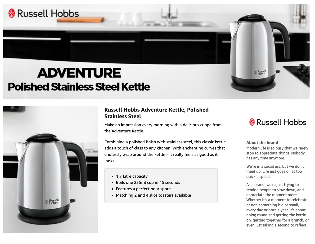 Russell Hobbs Adventure Jug Kettle 23911 (Silver).