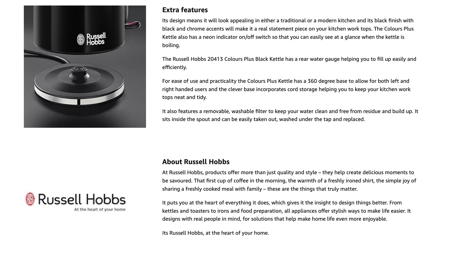 Russell Hobbs Classic Colours Jug Kettle 20413 (Black).