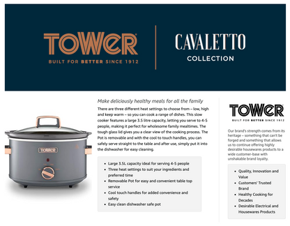 Tower Cavaletto 3.5L Slow Cooker T16042GRY (Grey)