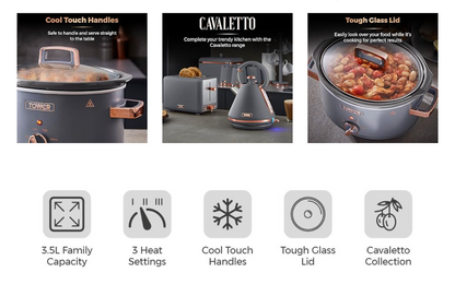 Tower Cavaletto 3.5L Slow Cooker T16042GRY (Grey)