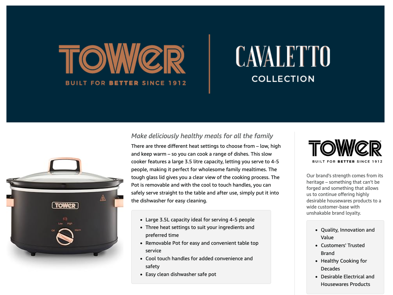 Tower Cavaletto 3.5L Slow Cooker T16042BLK (Black)