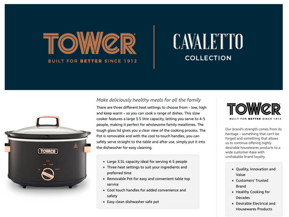 Tower Cavaletto 3.5L Slow Cooker T16042BLK (Black)