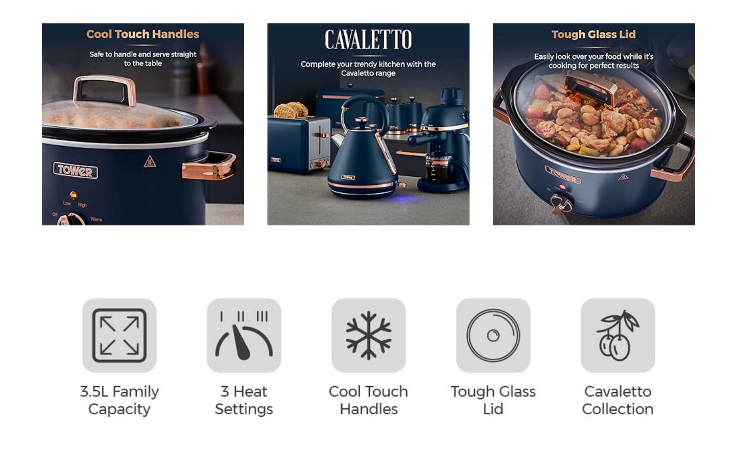 Tower Cavaletto 3.5L Slow Cooker T16042MNB (Midnight Blue)