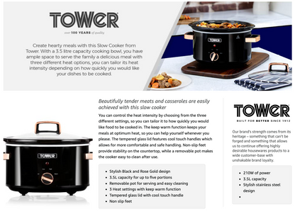 Tower Infinity 3.5L Slow Cooker T16018RG (Black)