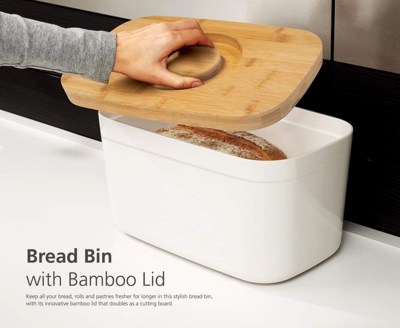 Joseph Joseph Black Bread Bin with Bamboo Chopping Board Lid 81103 - Vibe Home
