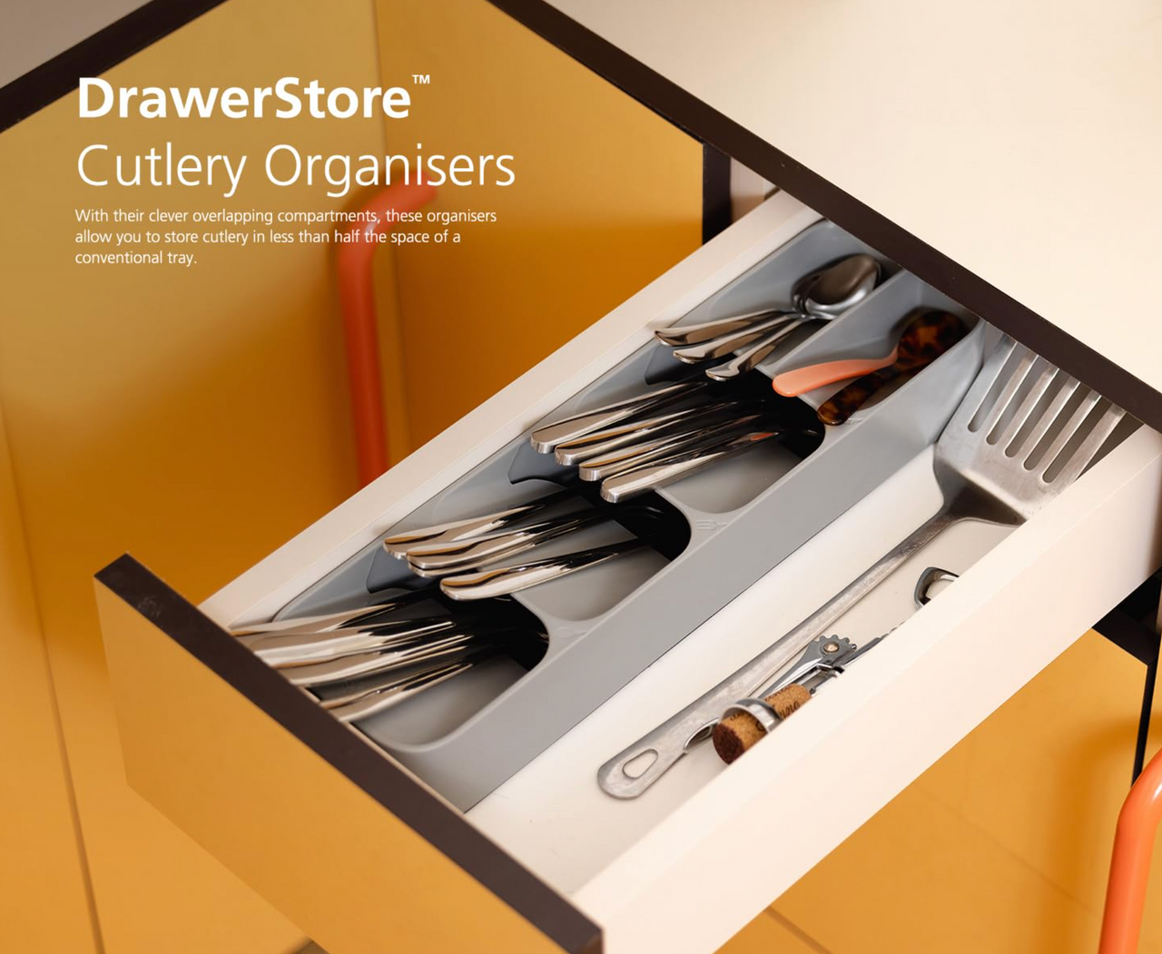 Joseph Joseph Grey DrawerStore Large Compact Cutlery Organiser 85152 - Vibe Home