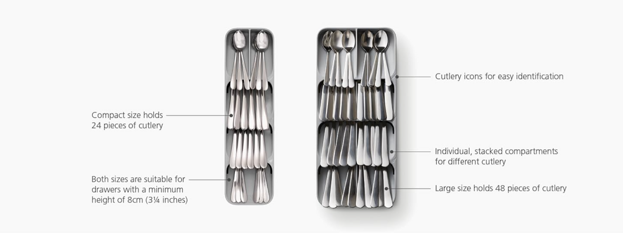 Joseph Joseph Grey DrawerStore Large Compact Cutlery Organiser 85152 - Vibe Home