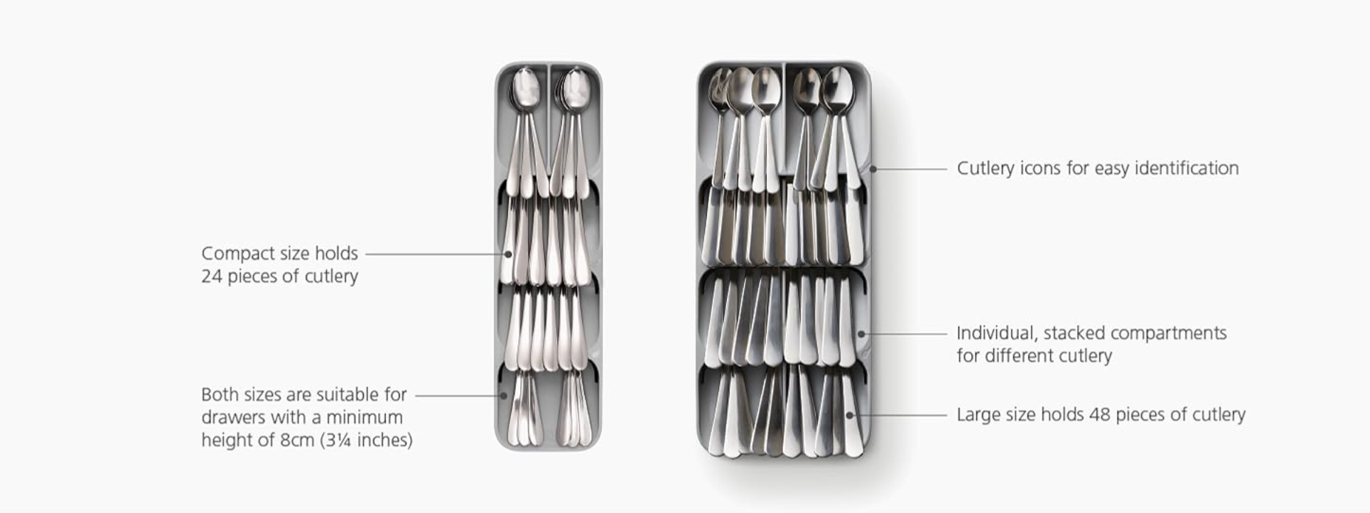 Joseph Joseph Grey DrawerStore Large Compact Cutlery Organiser 85152 - Vibe Home