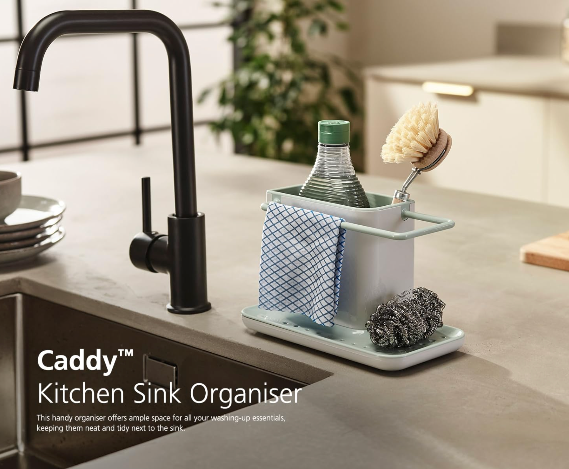 Joseph Joseph Grey Caddy Kitchen Sink Area Organiser with Sponge Holder 85022 - Vibe Home