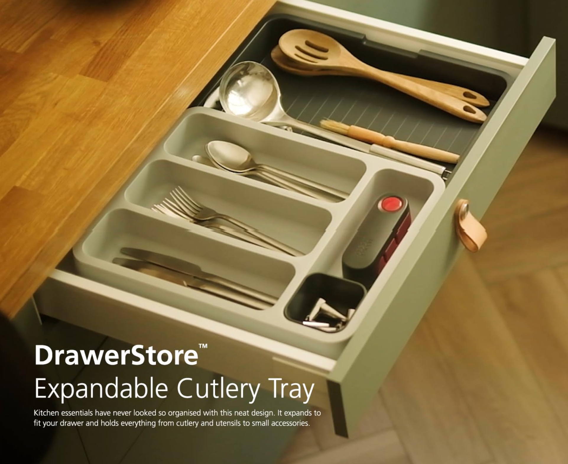 Joseph Joseph DrawerStore Expandable Grey Cutlery Tray Drawer Organiser 85042 - Vibe Home