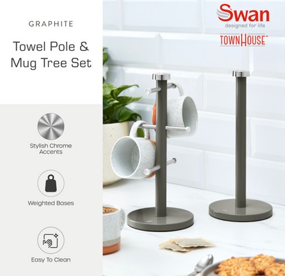 Swan TownHouse Towel Pole & Mug Tree Kitchen Set SWKA18531GRP (Graphite)