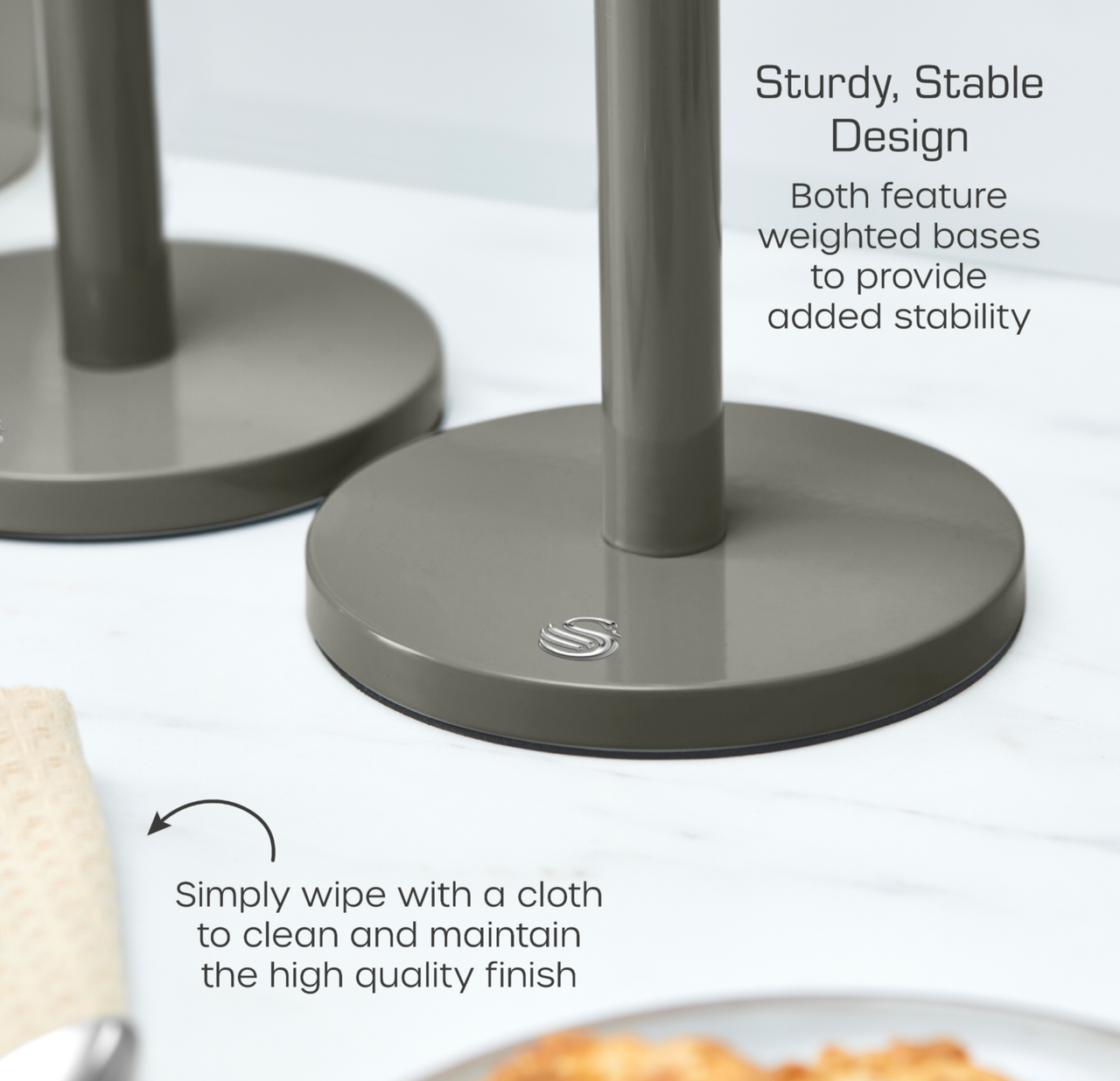 Graphite towel pole and mug tree set weighted round base for stability