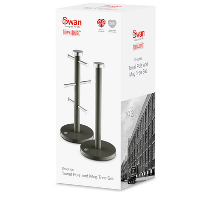 Swan TownHouse Towel Pole & Mug Tree Kitchen Set SWKA18531GRP (Graphite)