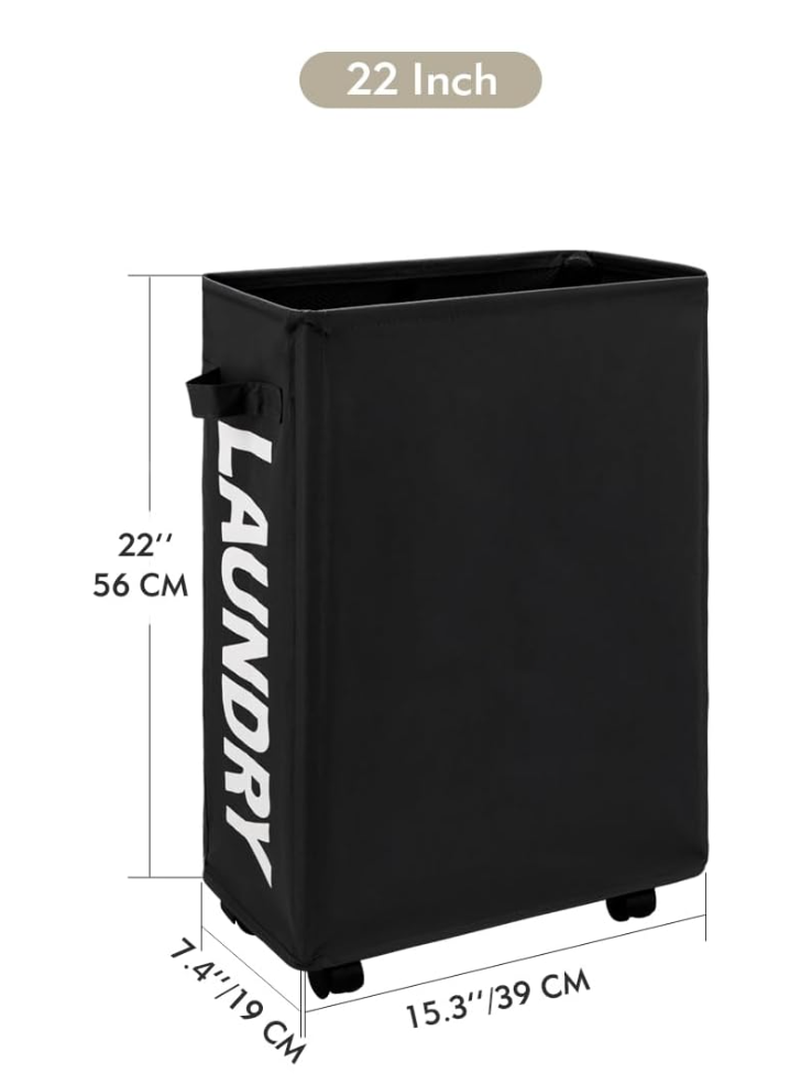 Easy-Rolling Wheeled Black Laundry Basket