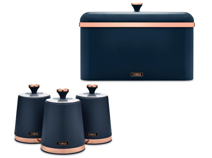 Tower Cavaletto Bread Bin & Canister Storage Kitchen Storage Set (Midnight Blue) - Vibe Home