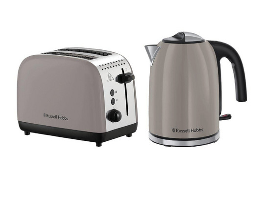 Russell Hobbs Classic Jug Kettle & 2 Slice Toaster Kitchen Set (Mocha) - Vibe Home