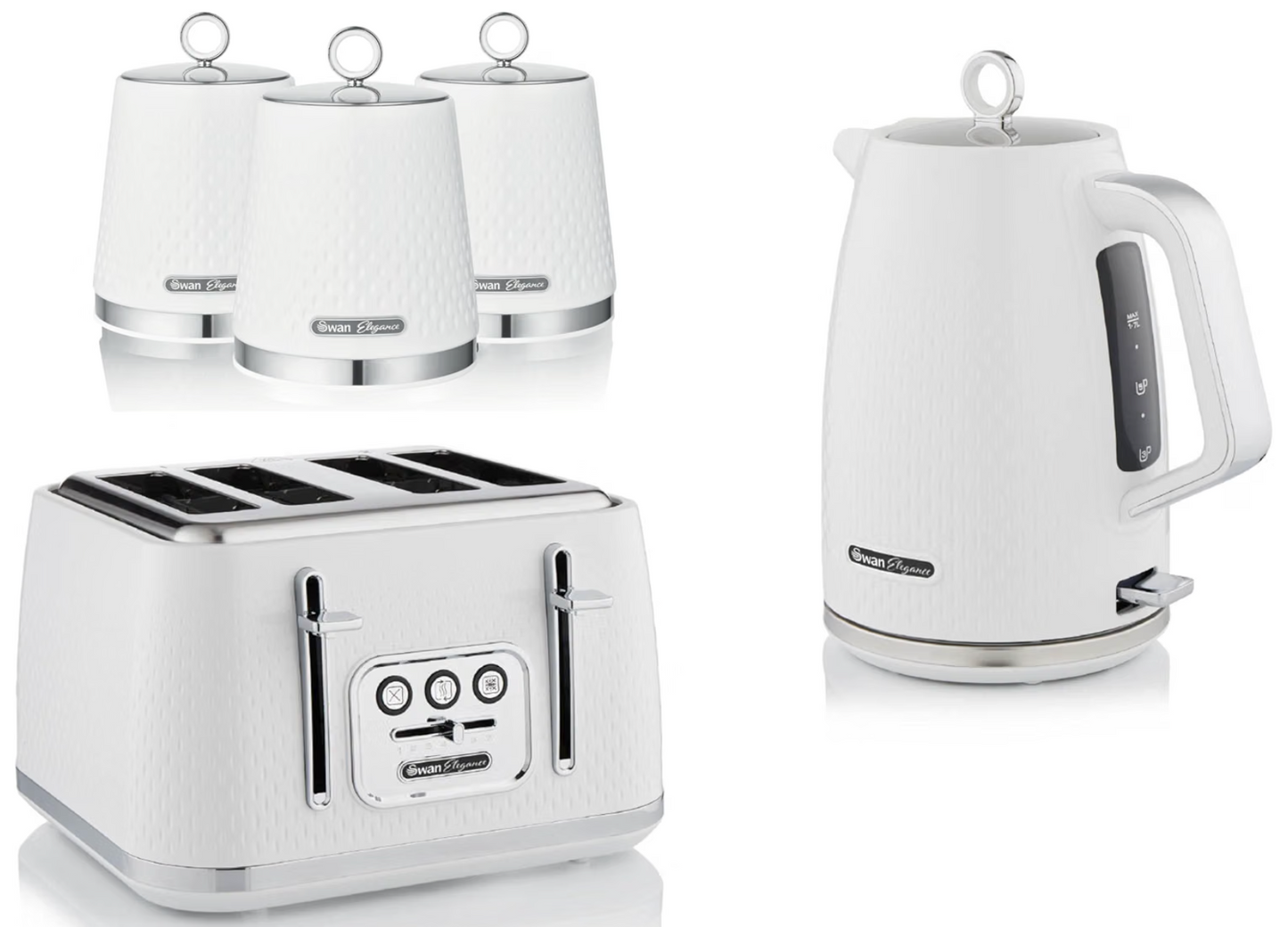 Swan Elegance Kettle, 4 Slice Toaster & Canisters Kitchen Set (White)