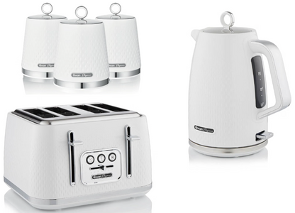 Swan Elegance Kettle, 4 Slice Toaster & Canisters Kitchen Set (White)