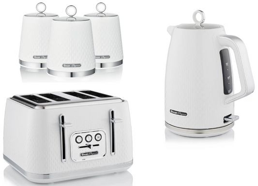 Swan Elegance Kettle, 4 Slice Toaster & Canisters Kitchen Set (White)