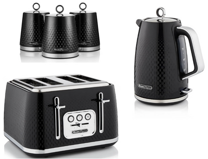 Swan Elegance Kettle, 4 Slice Toaster & Canisters Kitchen Set (Black)