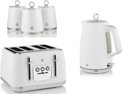 Swan Serenity Kettle, 4 Slice Toaster & Canisters Kitchen Set (White)